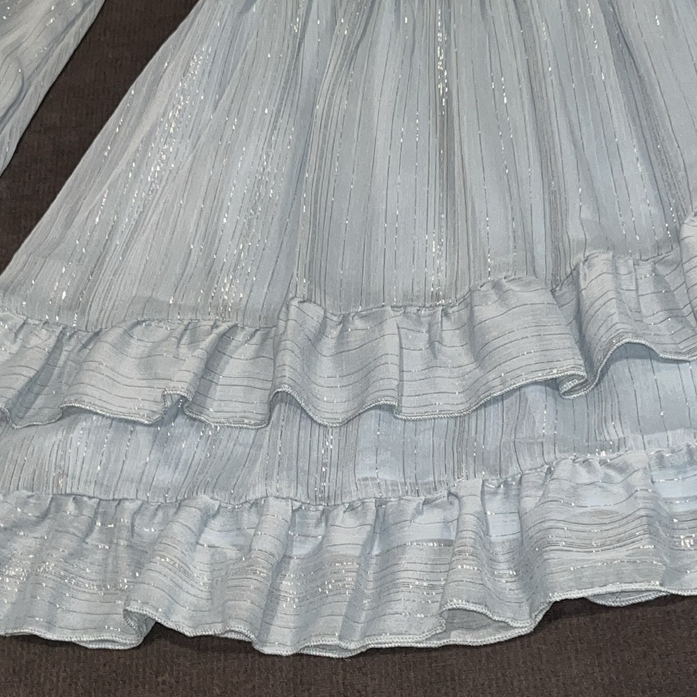 Altar’d State XS Blue Long Sleeve Dress with Silver thread throughout. Like New - Picture 4 of 16